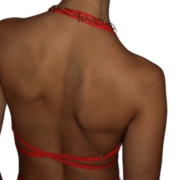 NWT We Are Hah Free People Don't Cross Me Lace Halter Bralette Blood Orange - Picture 4 of 12